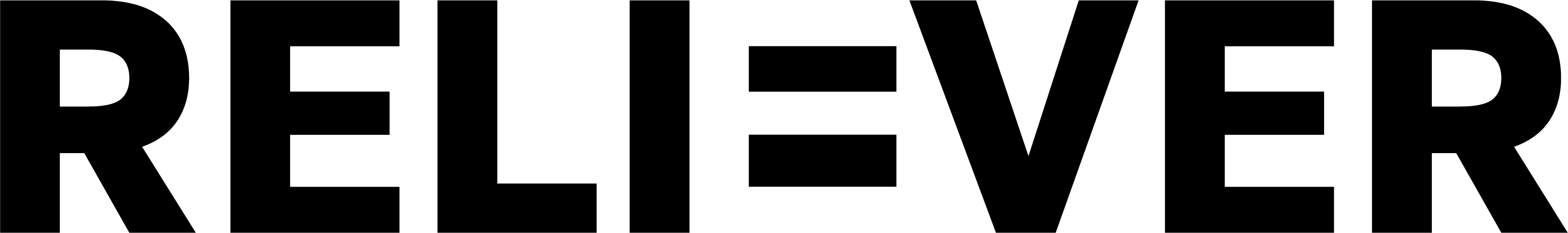 The RELI=VER wordmark, black artwork, on a light ground